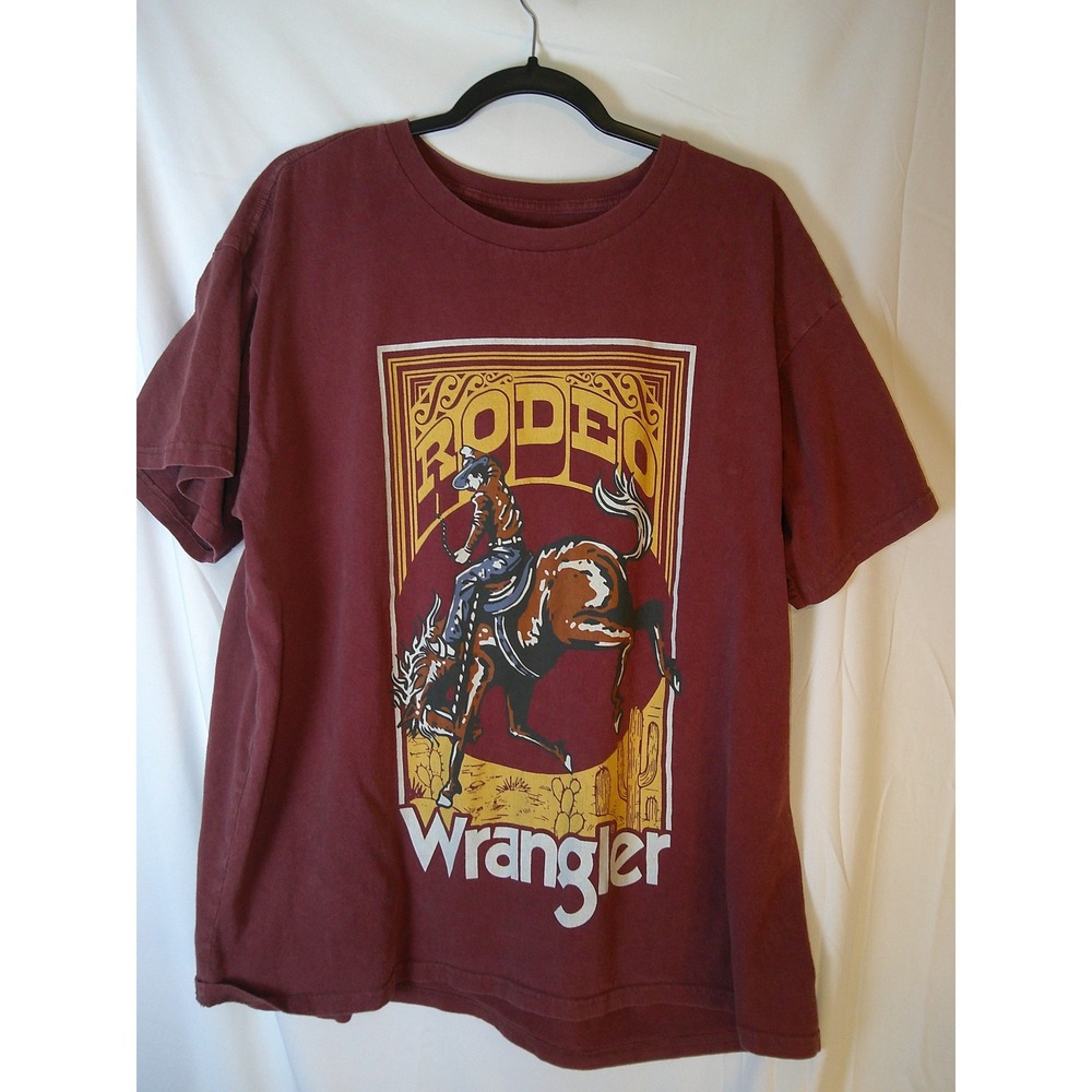 Wrangler Mens Rodeo Graphic Tee Maroon Burgundy Short Sleeve Cotton T-Shirt M